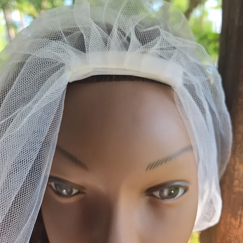 White Mesh Midi Length Veil With Satin Trim